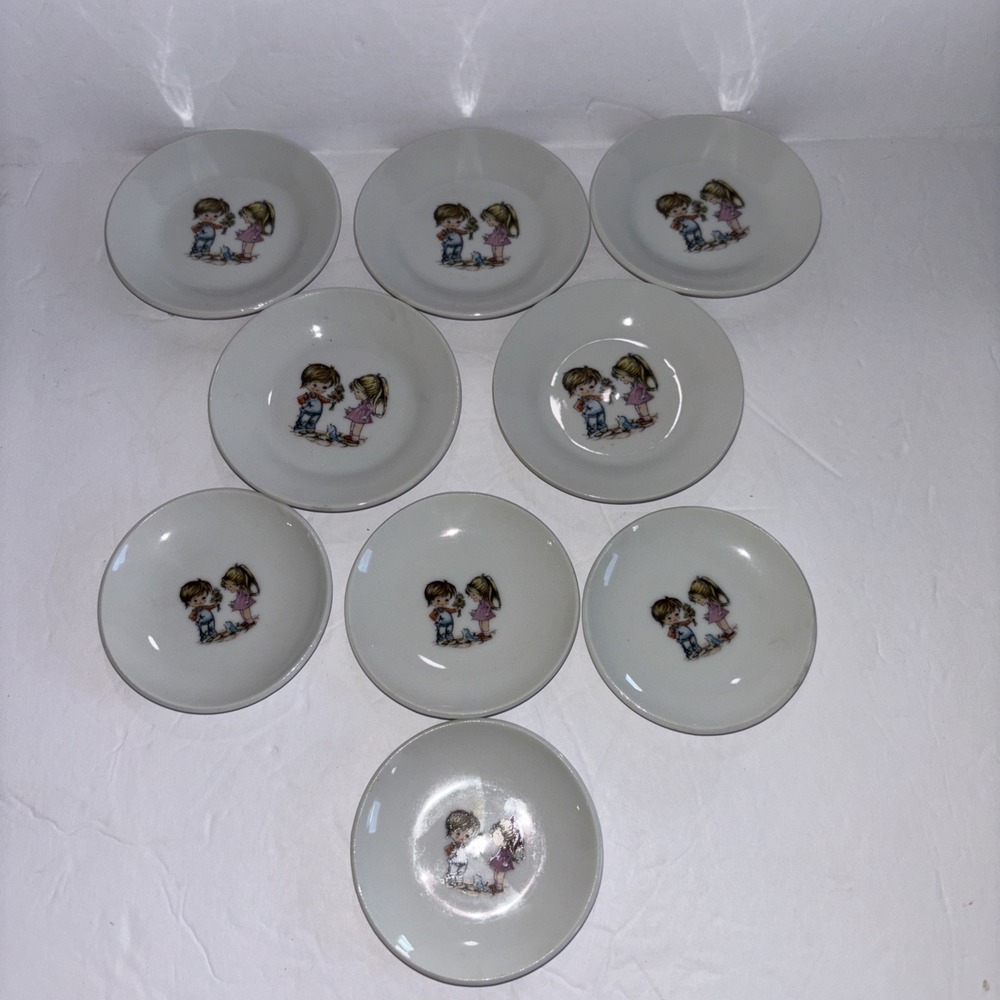 9 Vintage 1950s Grantcrest Child's Replacement Tea Plates Japan Boy Girl Flowers
